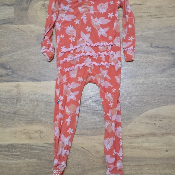 Kickee Pants Coral Pink Floral Footie - Picture 1 of 2
